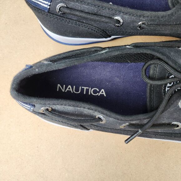 Nautica Boat Shoes – 9.5M Black Canvas Spinnaker II Slip-On Casual Preppy - Picture 7 of 9